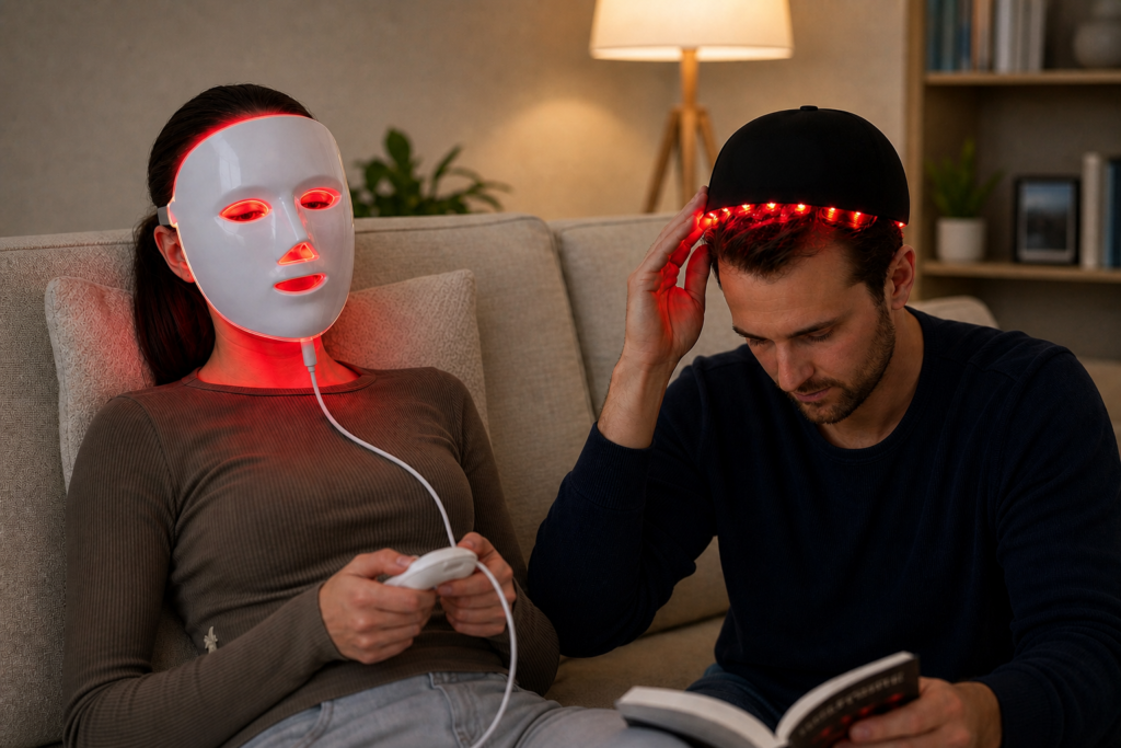 Máscaras de luz vermelha funcionam? Veja estudos sobre rugas, acne, segurança ocular, efeitos adversos e como escolher um aparelho.