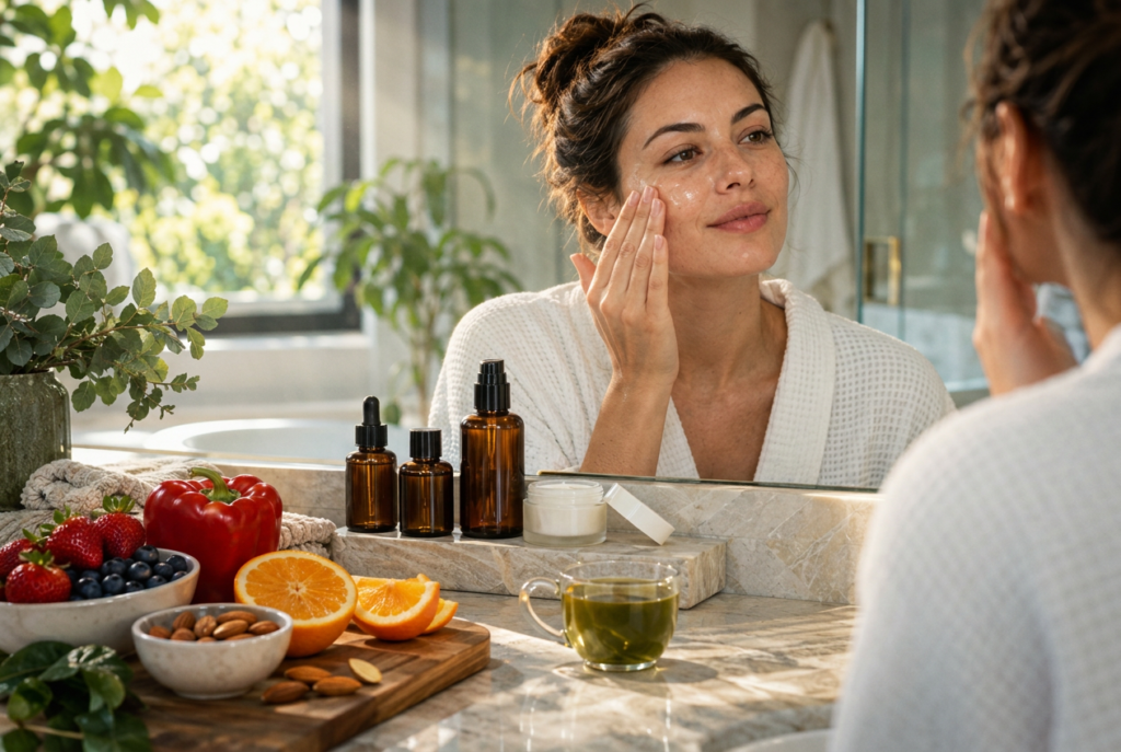 Conheça os melhores antioxidantes para a pele, como vitamina C, niacinamida, alimentos e suplementos para cada tipo de pele.